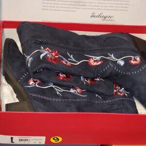 Carlos Santana Alexia Navy Floral Embroidery Over the Knee Boots